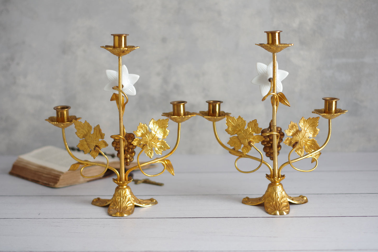 Pair of church candlesticks. Gilt bronze. 19th century