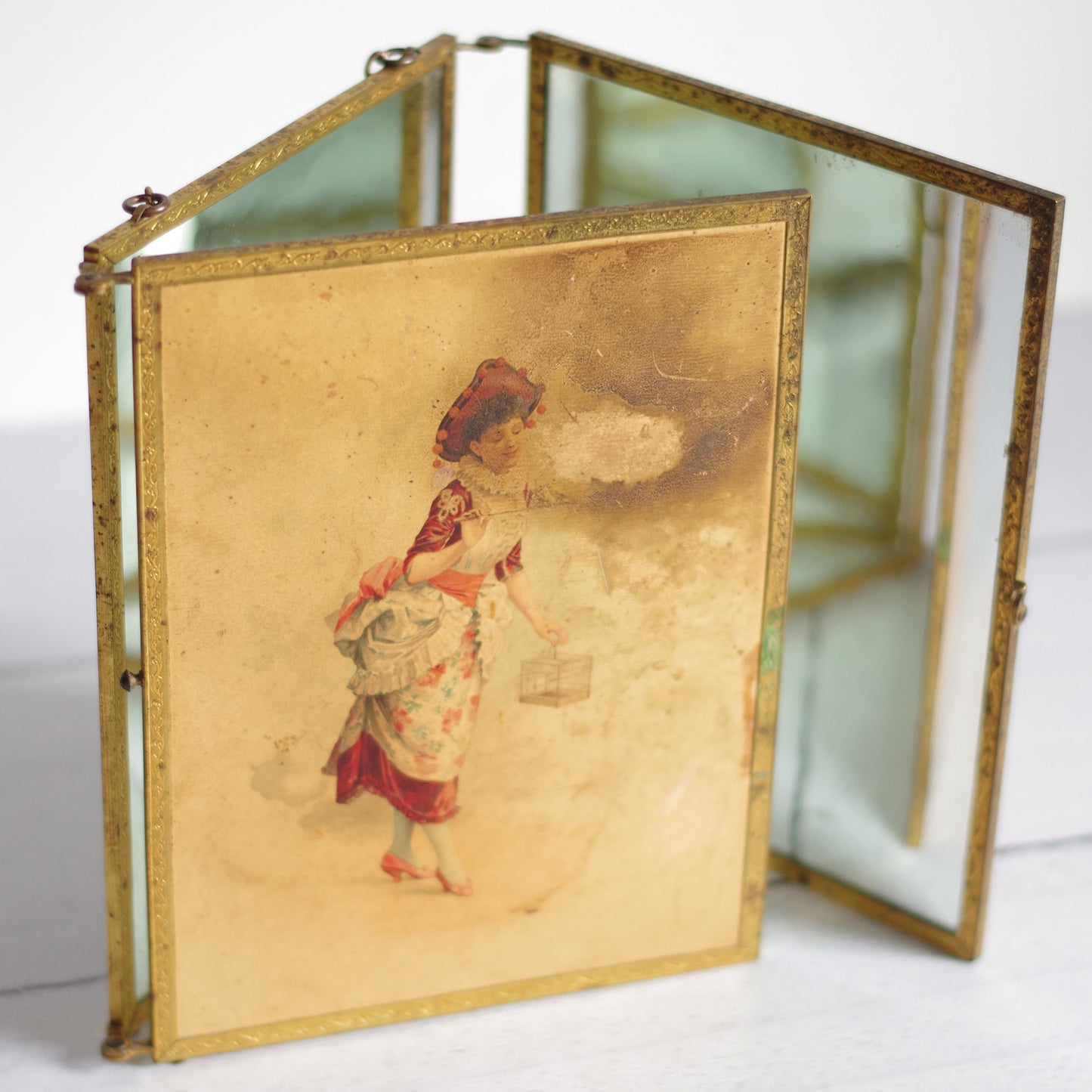 Miroir de barbier triptyque. Fin 19e siècle