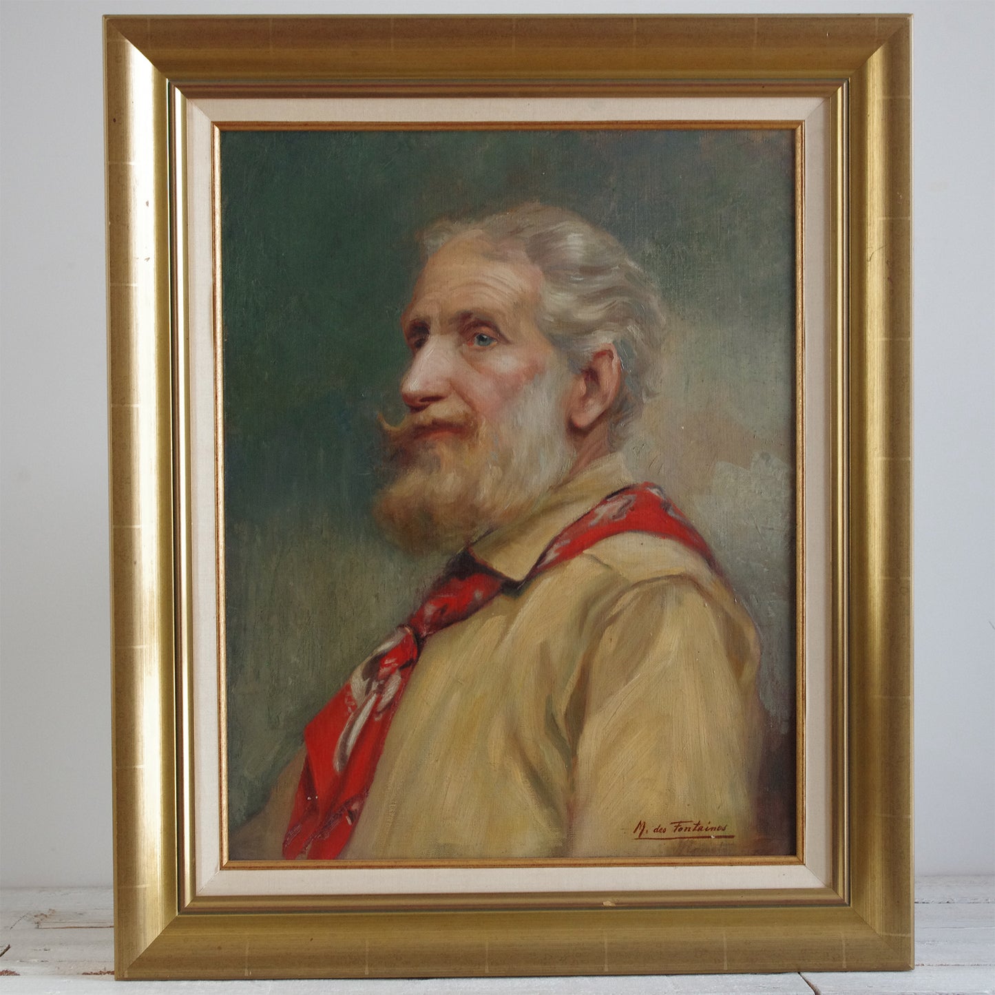 Portrait Homme barbu aux yeux bleus . Huile sur toile . Signée