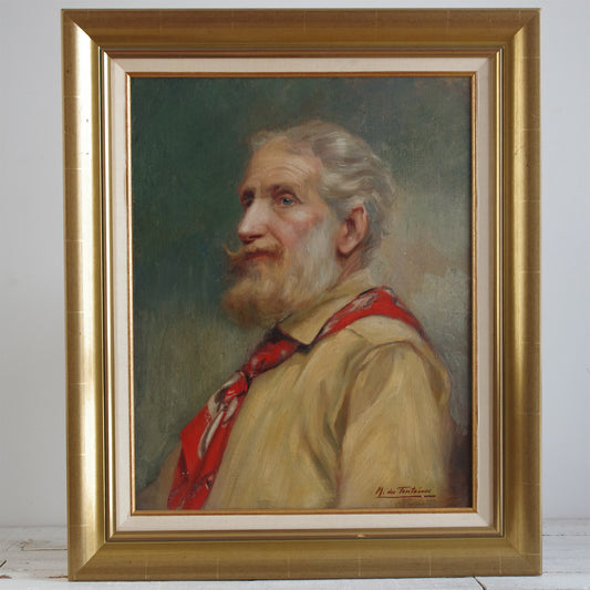 Portrait Homme barbu aux yeux bleus . Huile sur toile . Signée