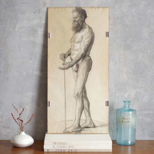 Étude de nu masculin dessin au fusain . homme barbu