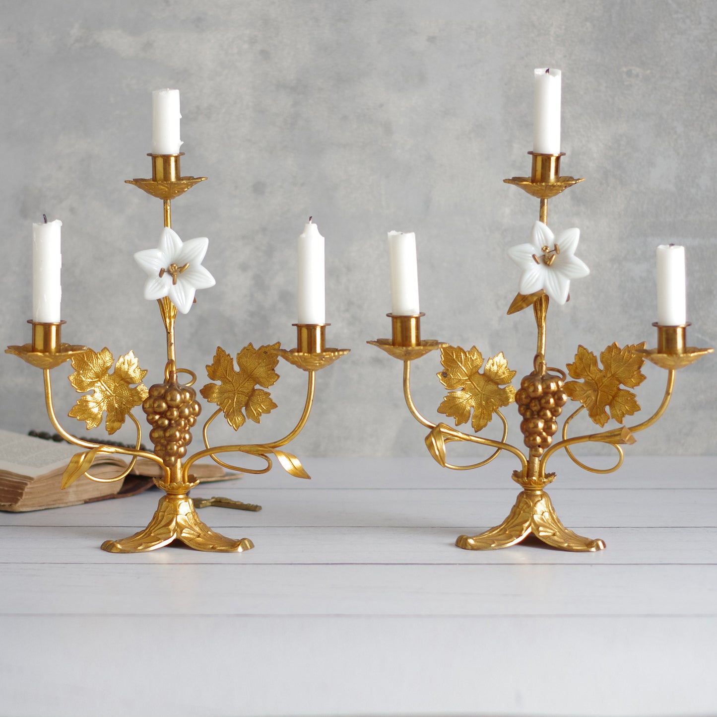 Pair of church candlesticks. Gilt bronze. 19th century