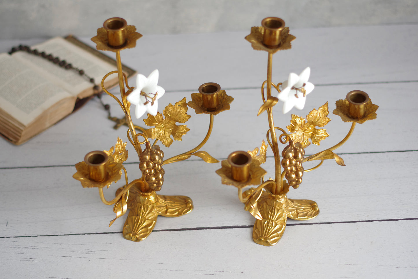 Pair of church candlesticks. Gilt bronze. 19th century