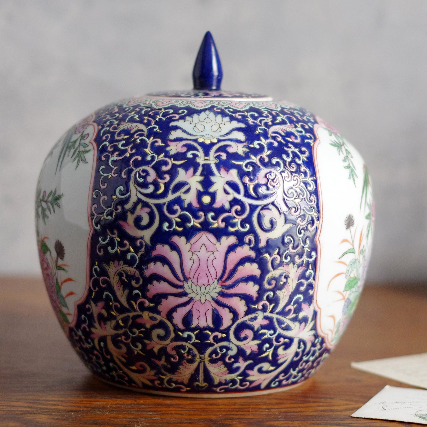 Chinese ginger jar. Polychrome porcelain