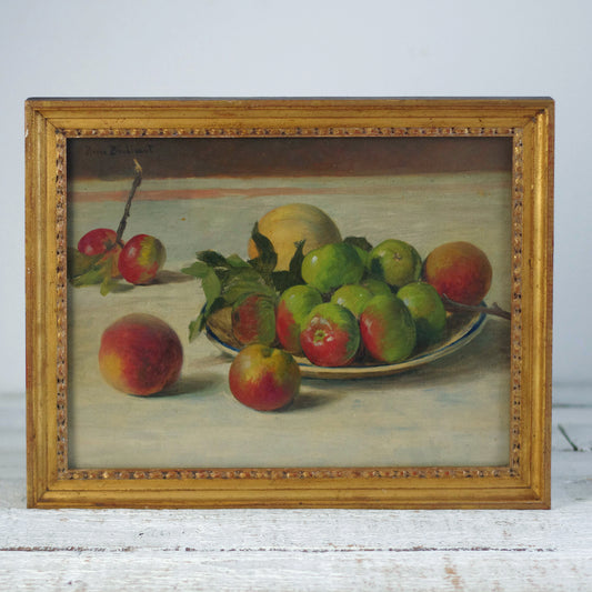 Nature morte aux pommes . Huile sur toile .
