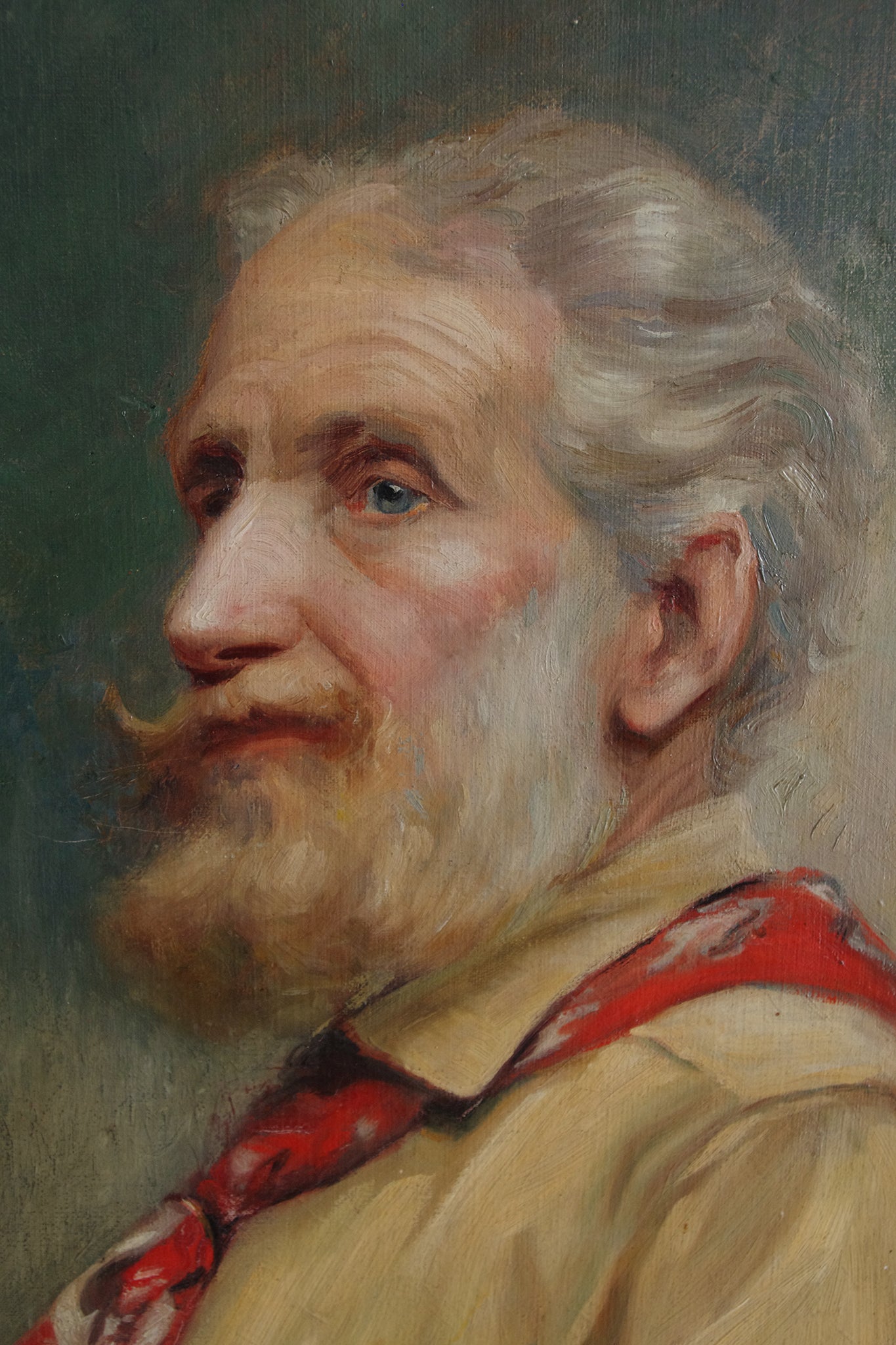 Portrait Homme barbu aux yeux bleus . Huile sur toile . Signée