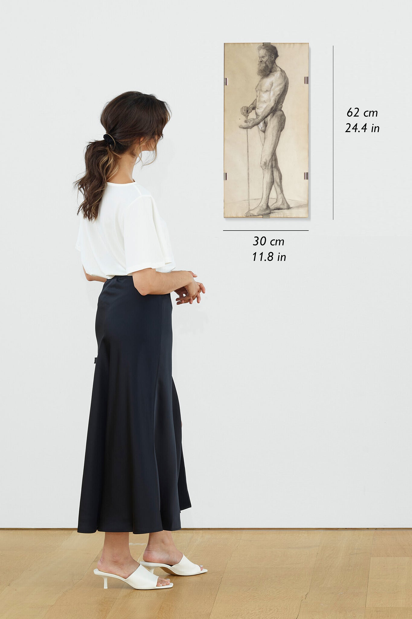 Étude de nu masculin dessin au fusain . homme barbu