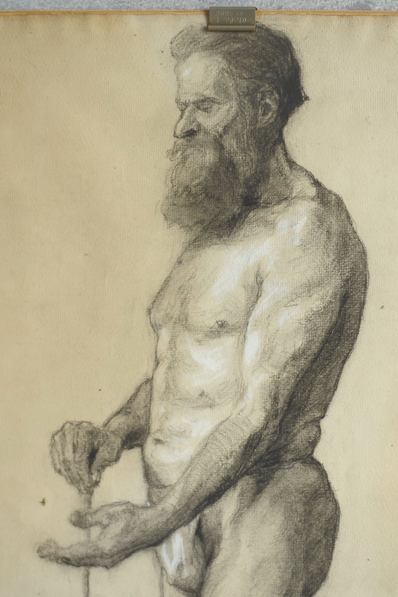 Étude de nu masculin dessin au fusain . homme barbu