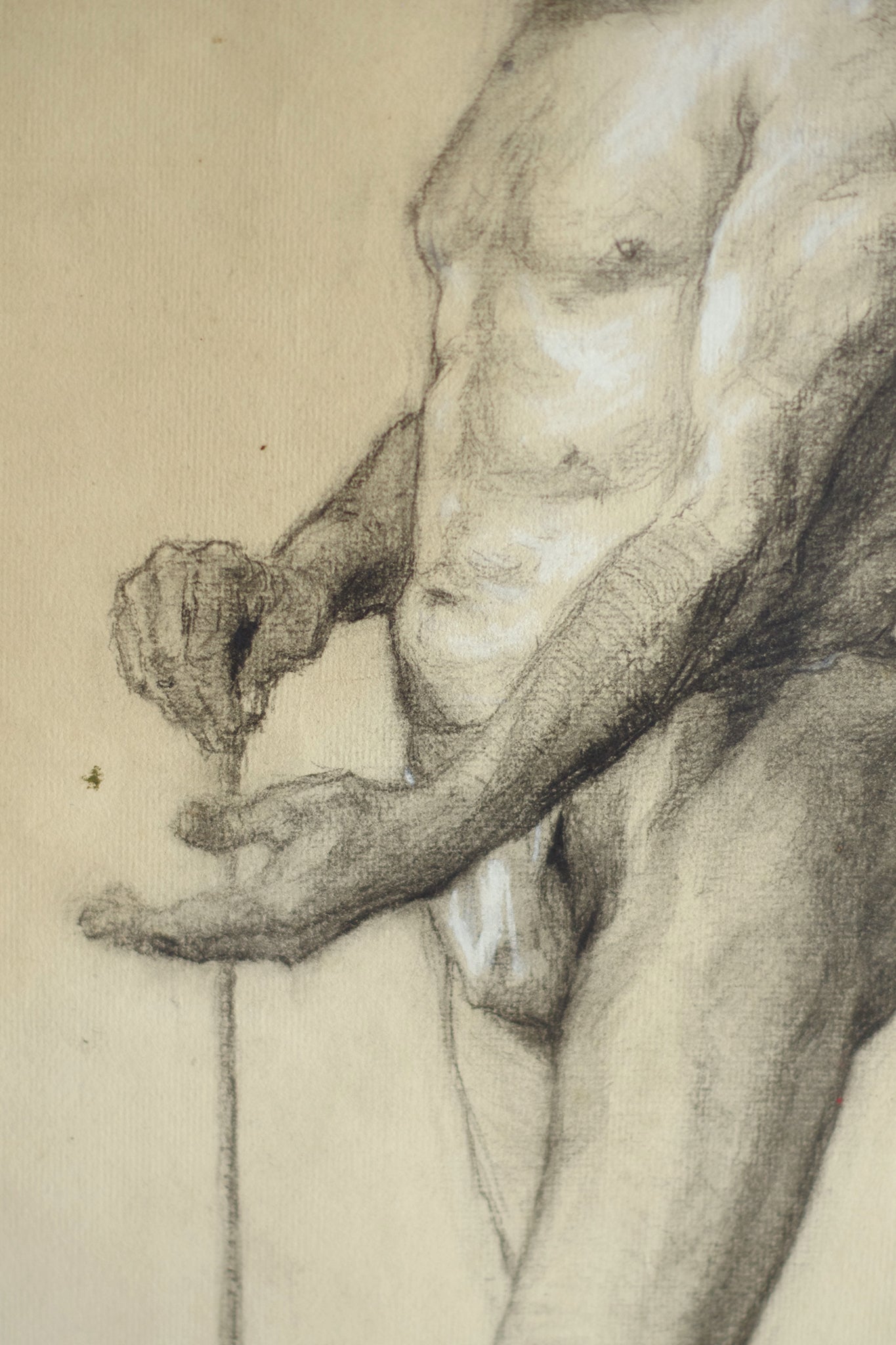 Étude de nu masculin dessin au fusain . homme barbu