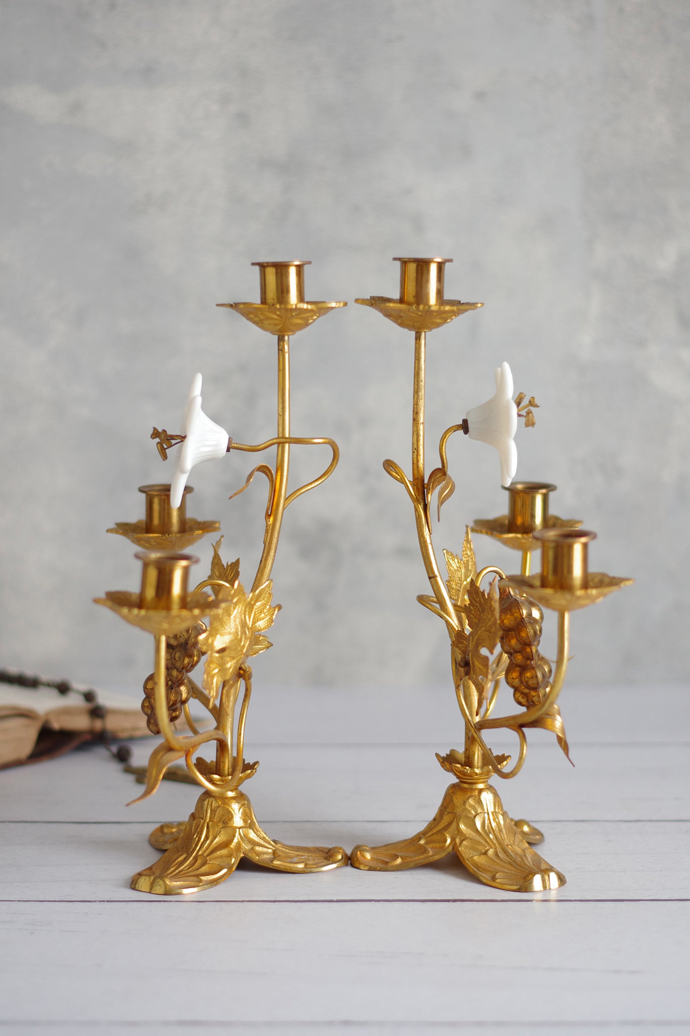 Pair of church candlesticks. Gilt bronze. 19th century